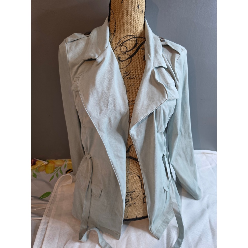 Kendall + Kylie Faux Suede Draped Utility Jacket Sage Green Medium